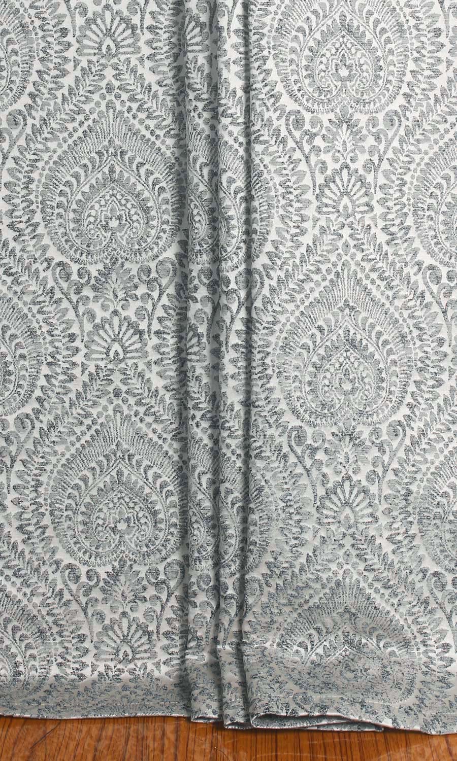 Textured Floral Window Treatments Fabric By the Yard (Grey/ Deep Blue)