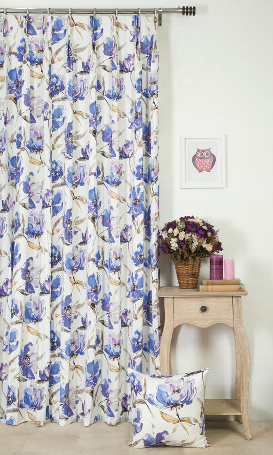 Floral Cotton Home Décor Fabric Sample (Purple/ Blue)