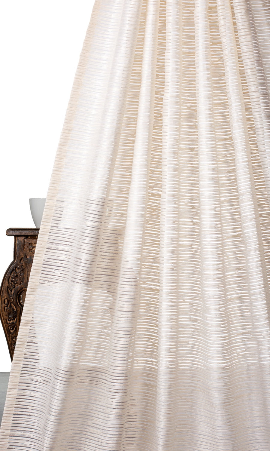 Striped Sheer Home Décor Fabric By the Yard (Ivory/ Beige)