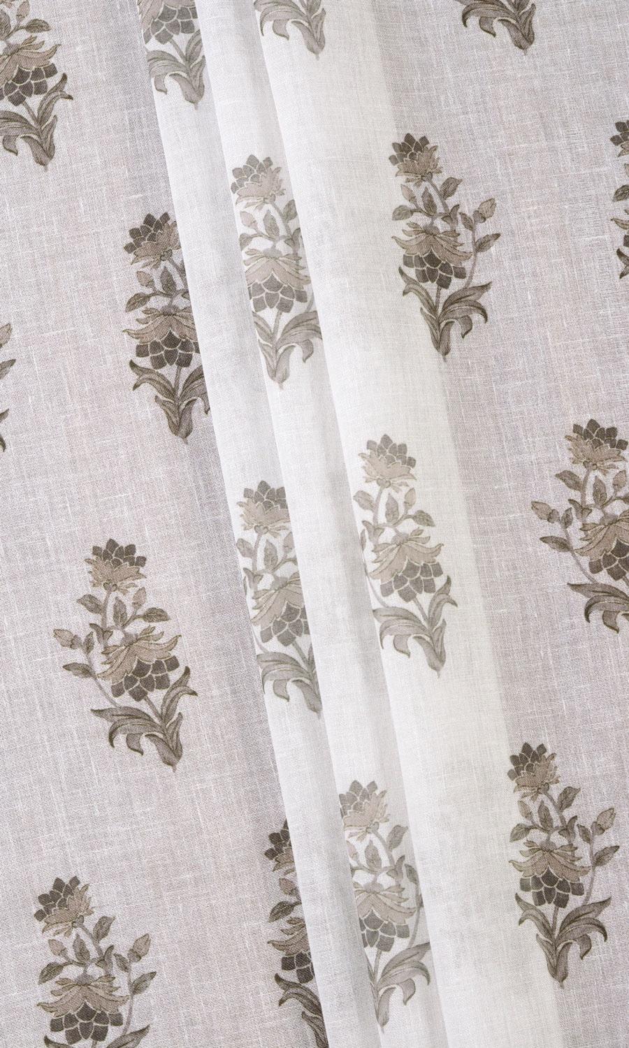 Sheer Floral Home Textile Fabric Material By the Yard (White/ Greige)