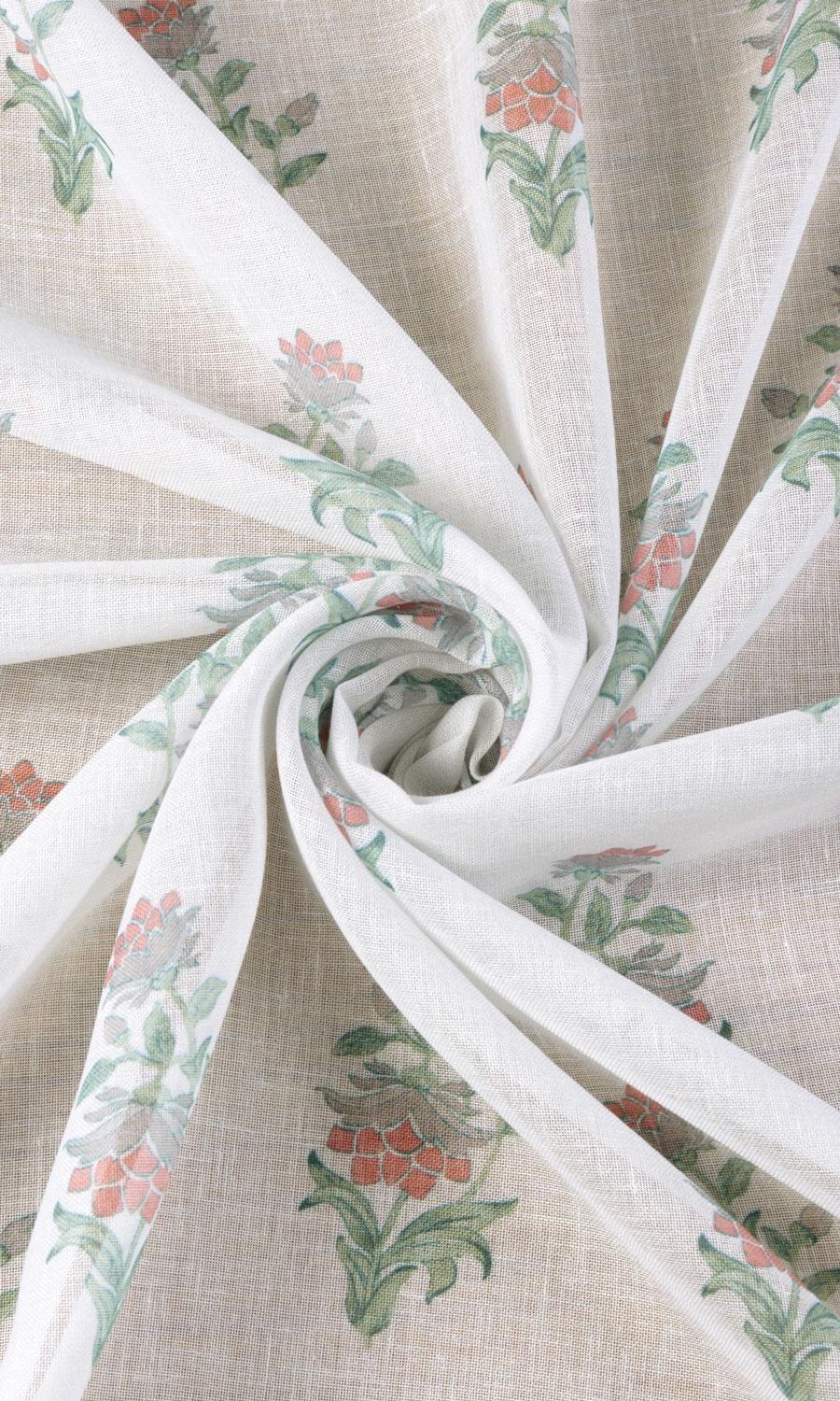 Sheer Floral Free Fabric Material Sample (White/ Red/ Green)