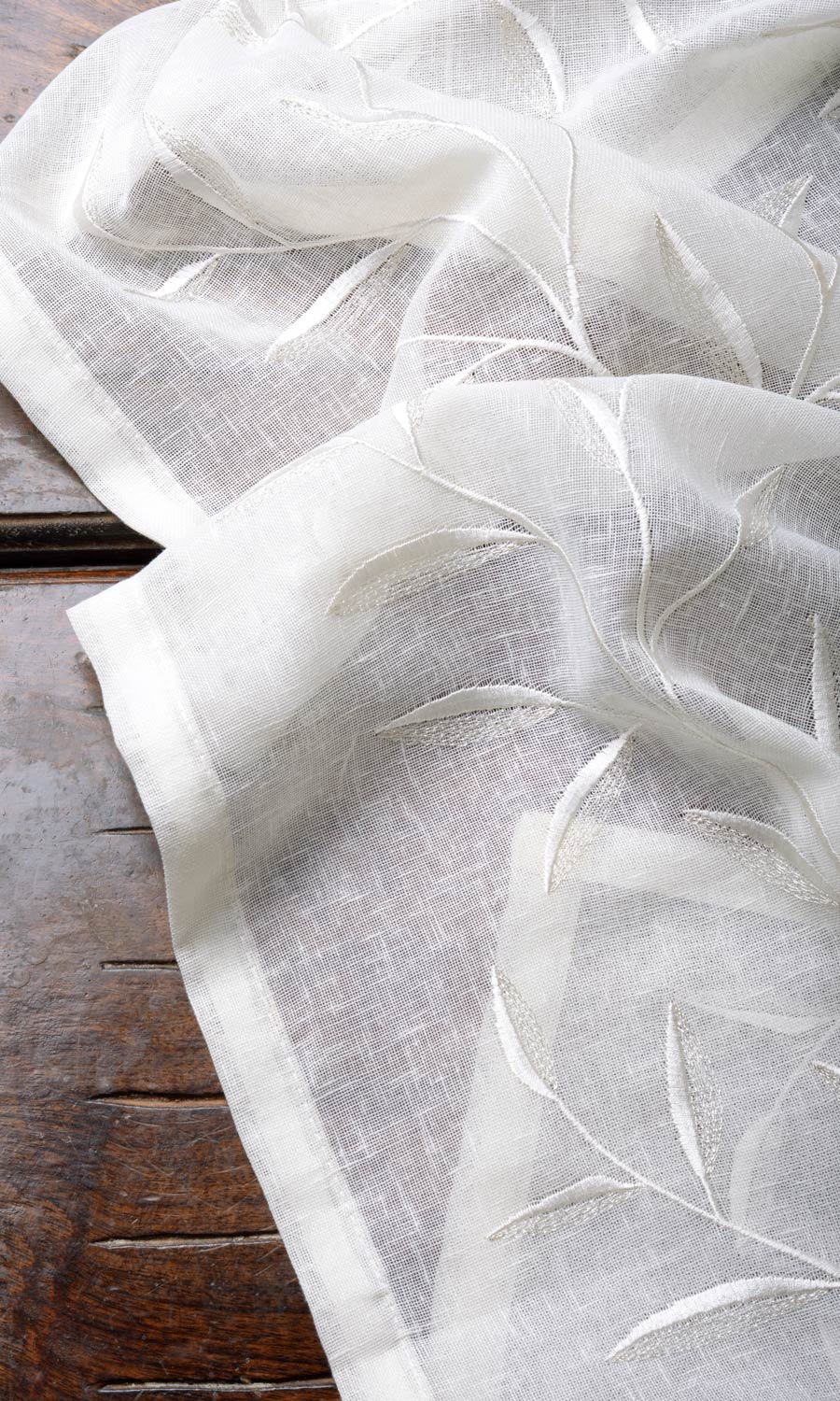 Sheer Floral Embroidery Window Treatments Fabric By the Yard (White/ Cream)