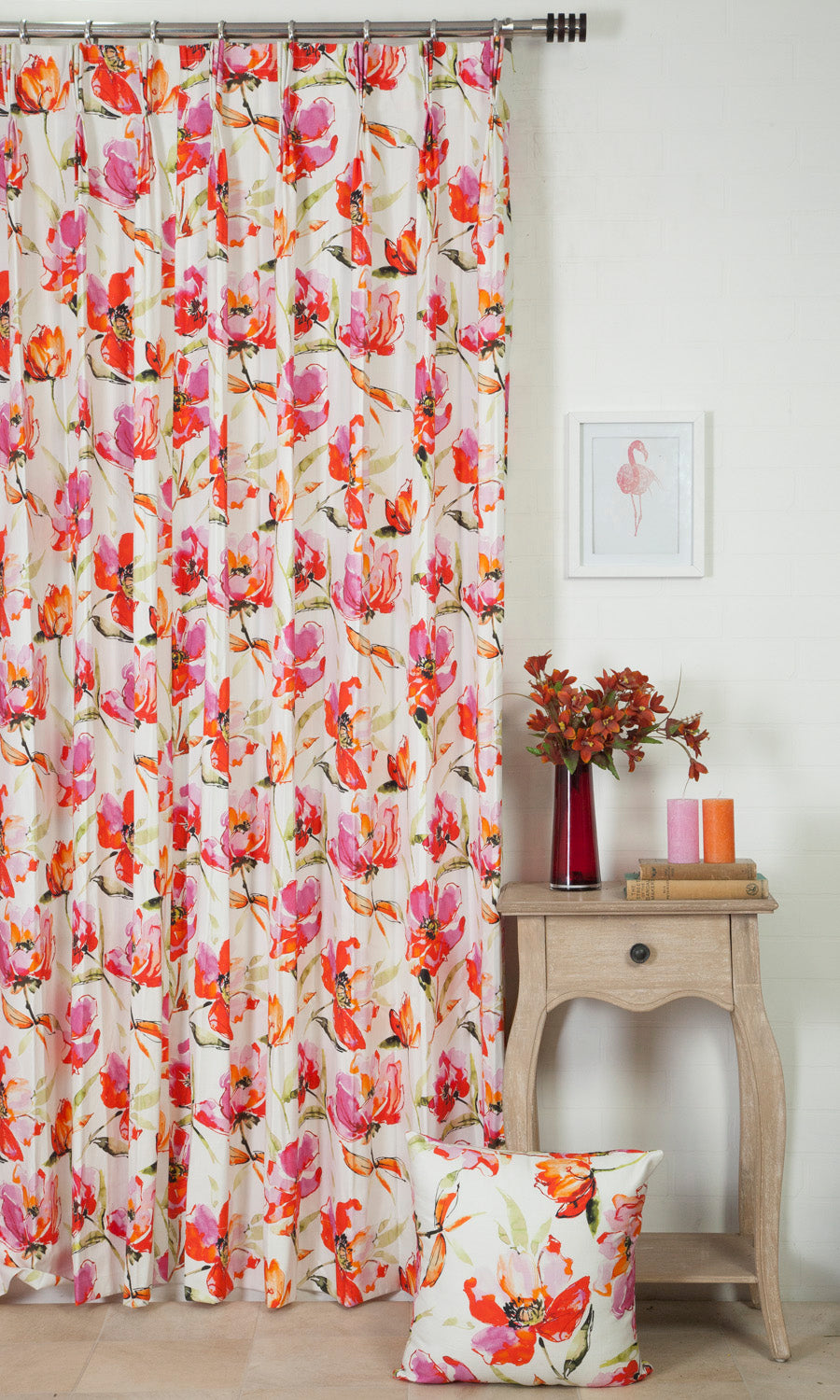 Floral Cotton Home Décor Fabric Sample (Pink/ Purple)