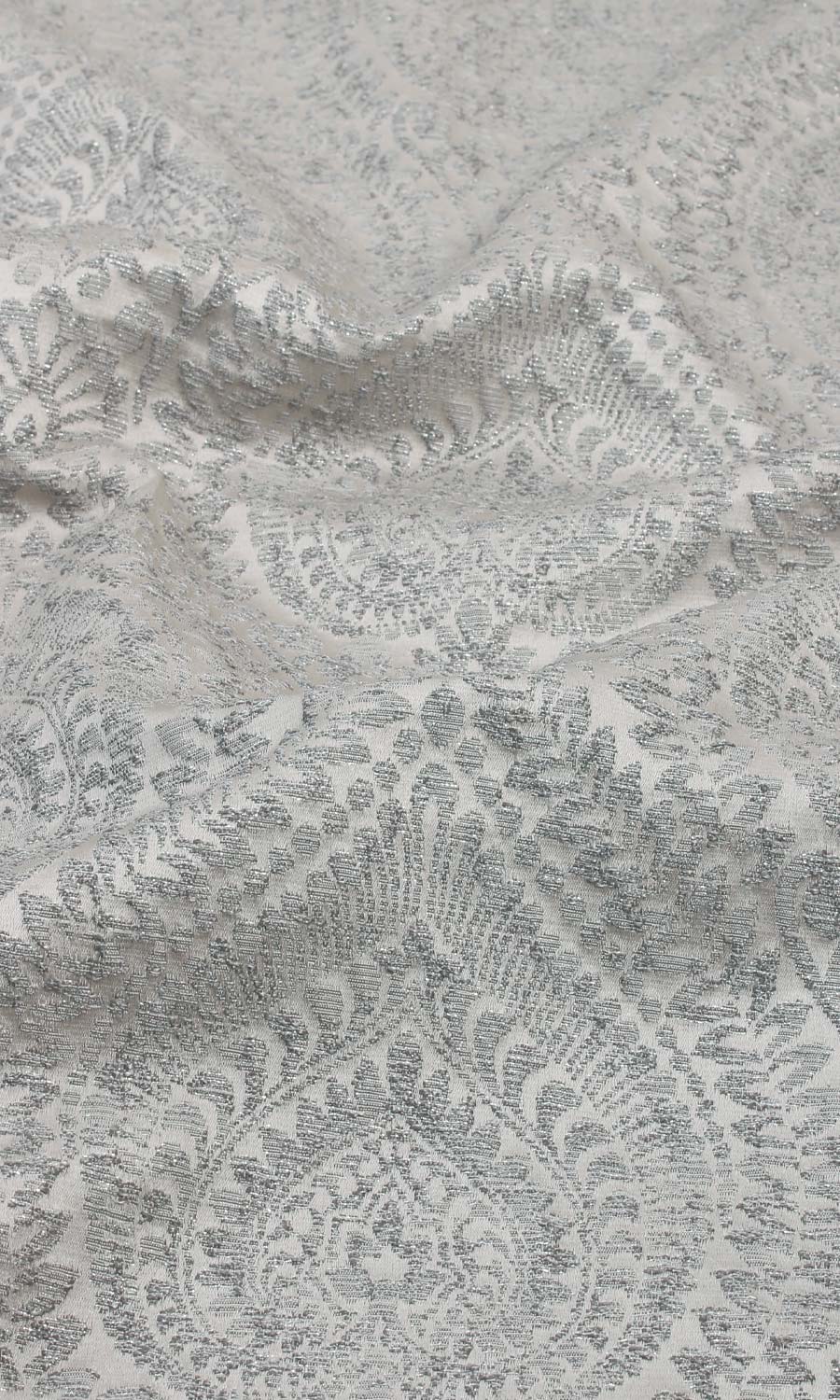 Textured Floral Fabric Material By the Yard (Silver Grey)
