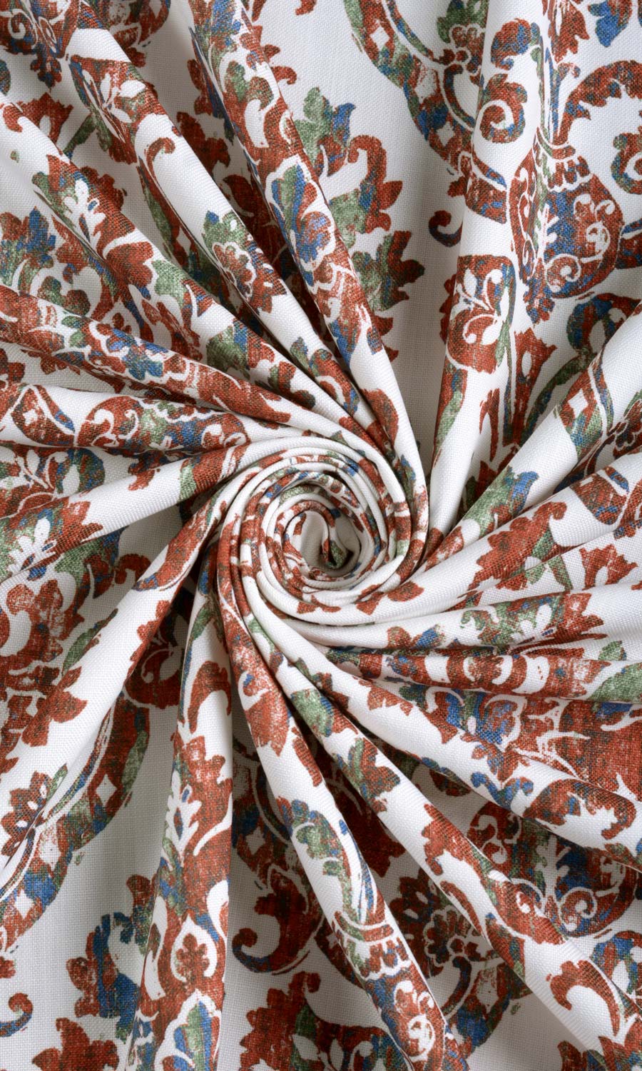 Damask Patterned Fabric Sample for Curtains & Drapes (Red/ Blue)
