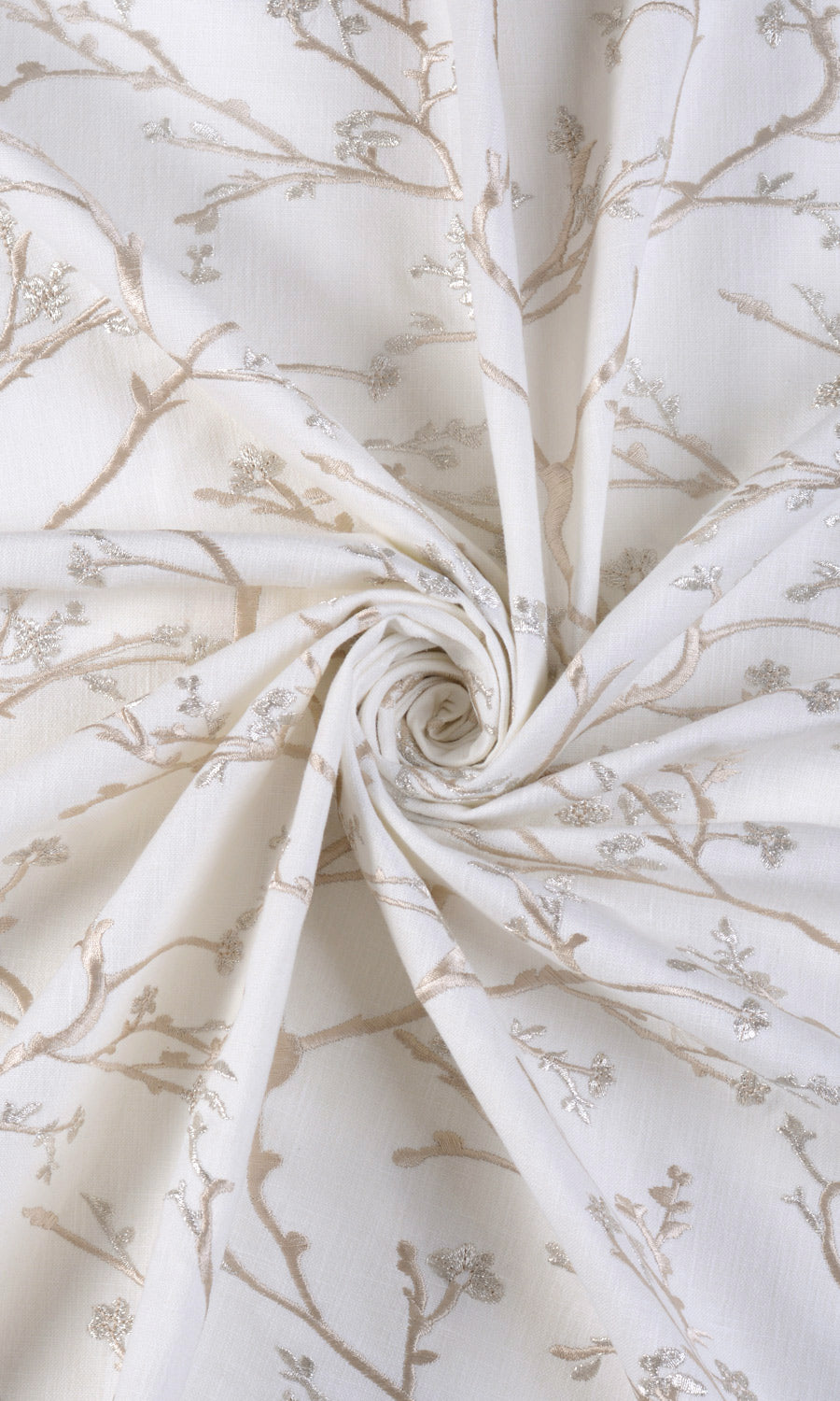 Floral Vine Print Embroidery Fabric Material By the Yard (White/ Beige)