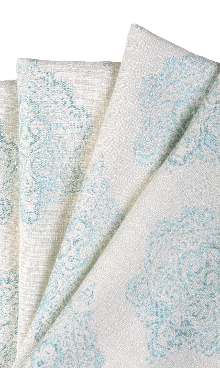 Damask Poly-Cotton Home Textile Fabric Material By the Yard (White/ Blue)