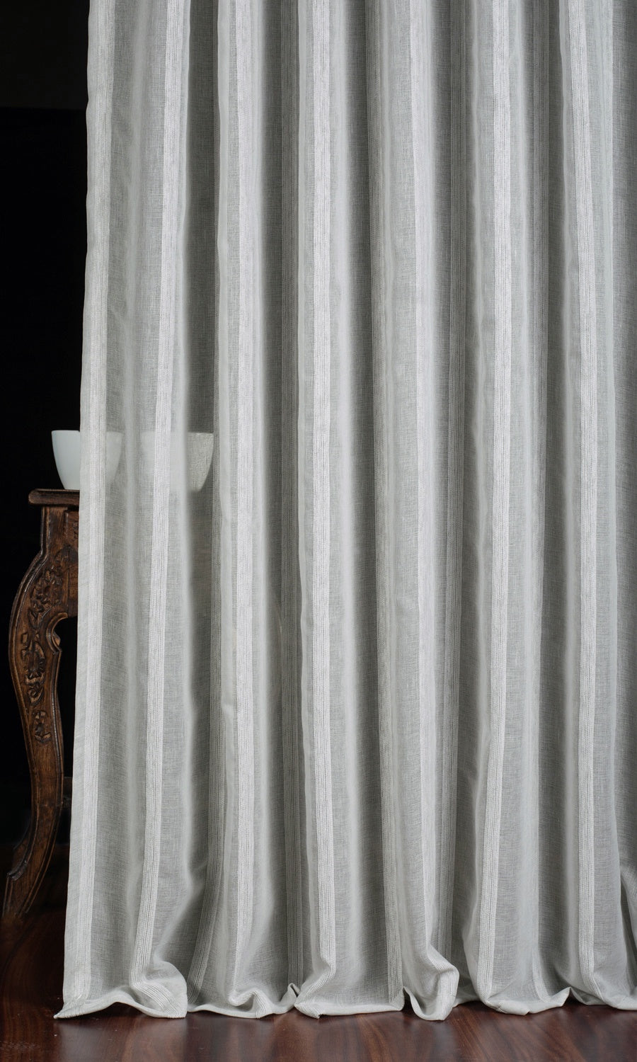 Striped Sheer Window Treatments Fabric By the Yard (Grey)
