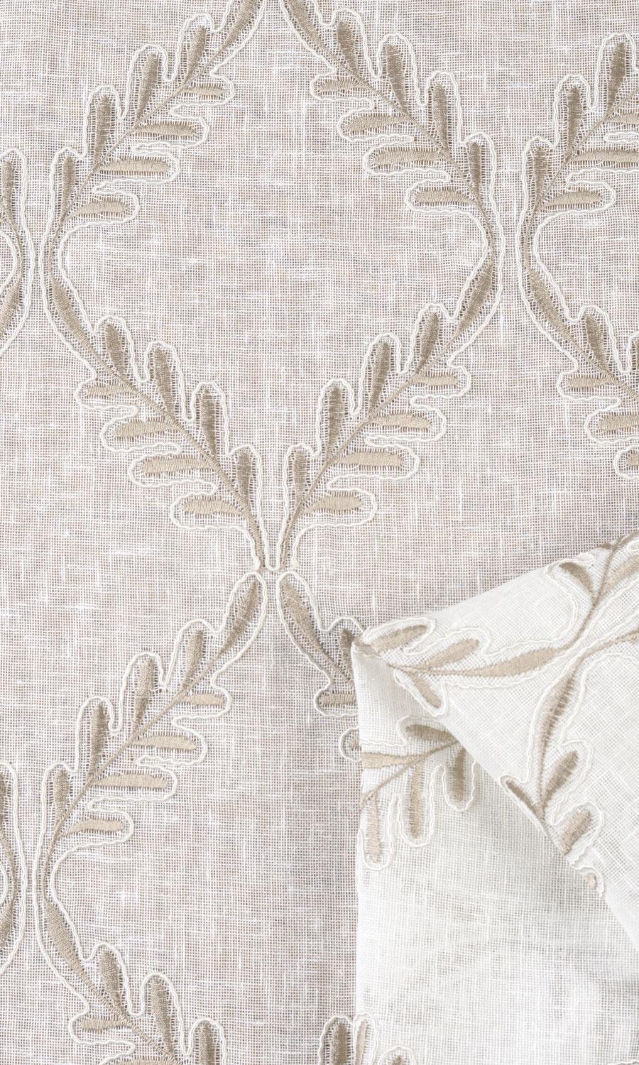 Sheer Floral Embroidered Window Treatments Fabric By the Yard (White/ Brown)