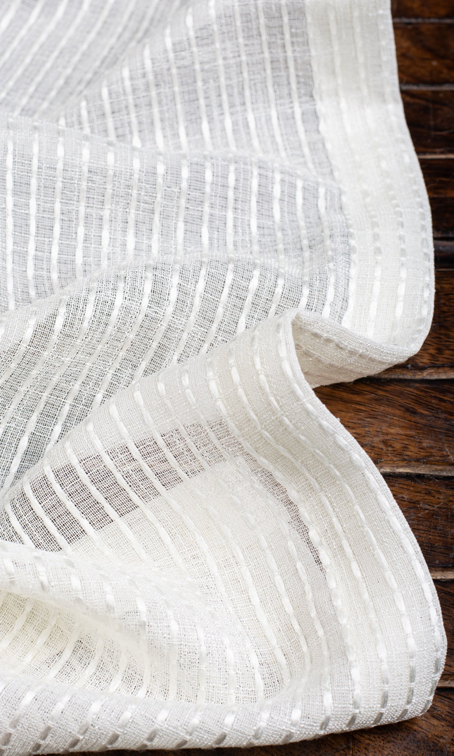 Embroidered Striped Sheer Home Textile Fabric Material By the Yard (Pearl White)
