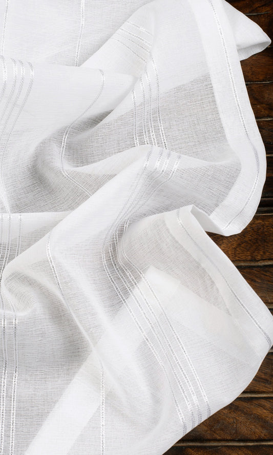 Striped Sheer Home Décor Fabric By the Yard (White)