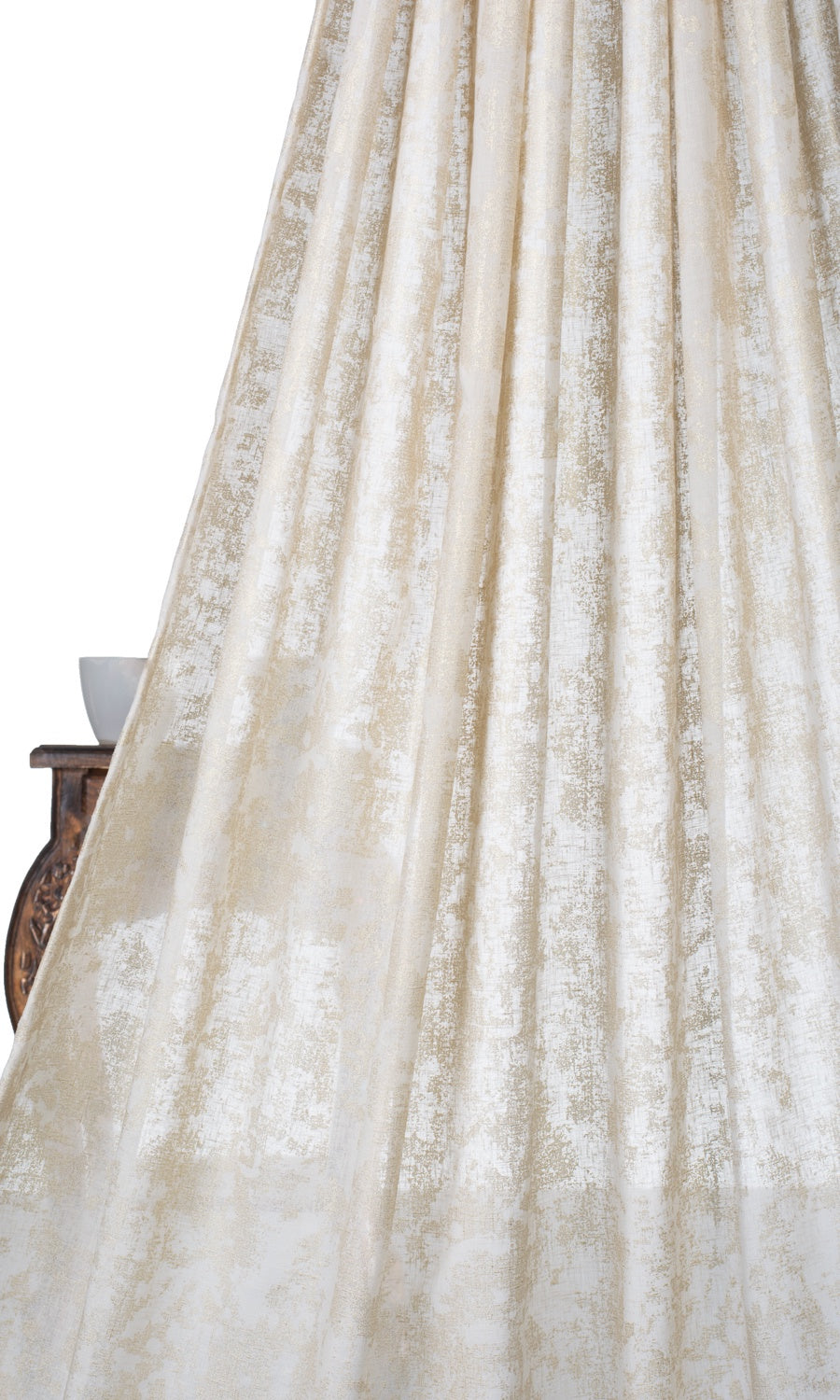 Metallic Print Semi-Sheer Home Textile Fabric Material By the Yard (Cream/ Gold)
