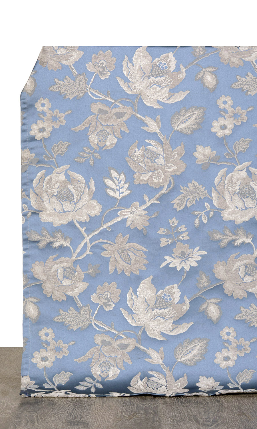 Floral Faux Silk Window Treatments Fabric By the Yard (Indigo Blue/ Greige)