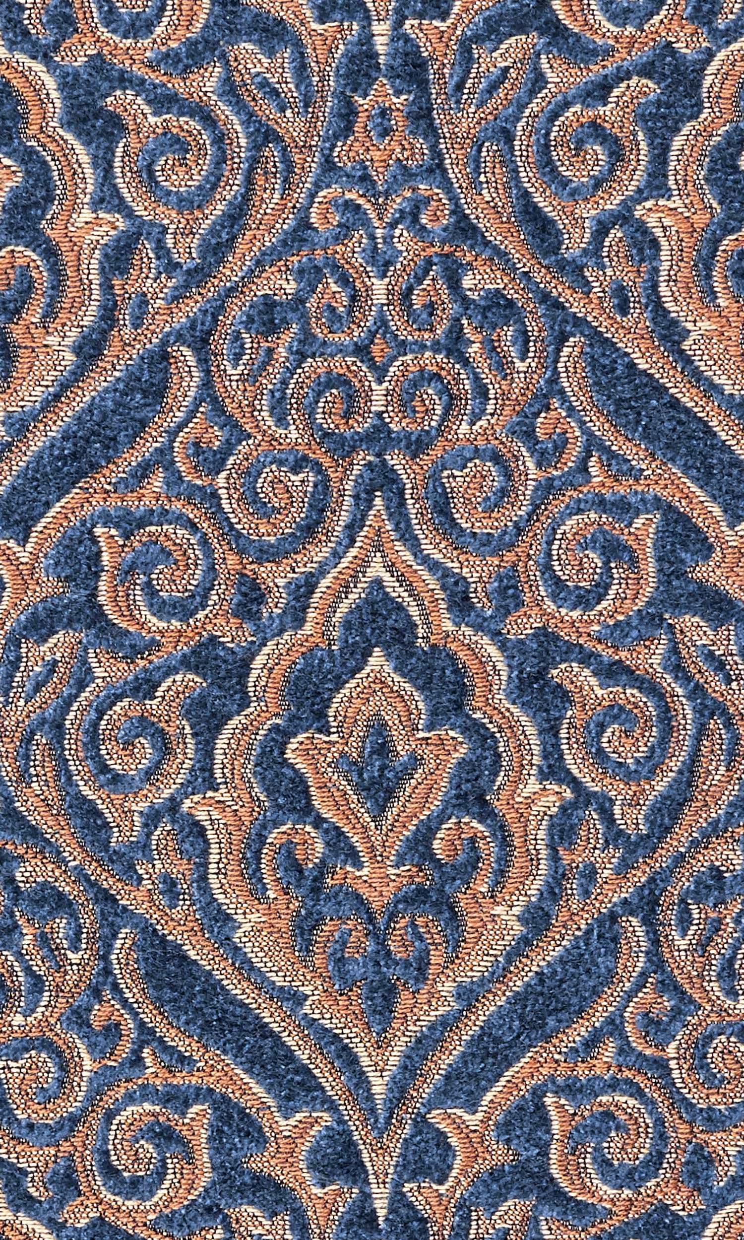 Damask Velvet Home Textile Fabric Material Sample (Beige/ Blue)