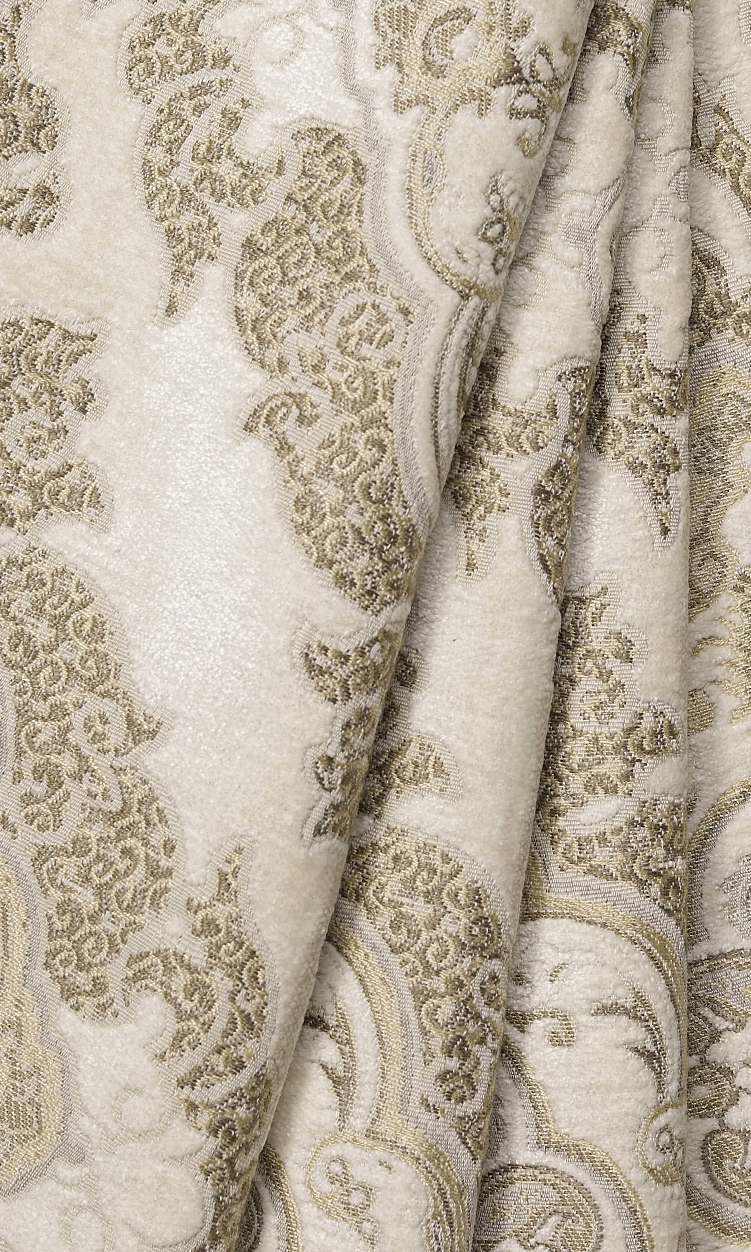 Damask Velvet Window Treatments Fabric By the Yard (White/ Beige/ Brown)