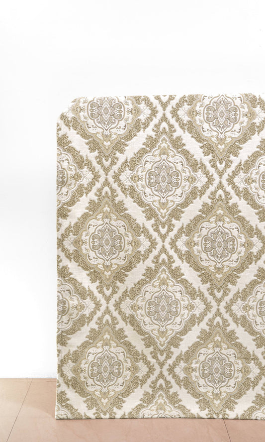Damask Velvet Drapery (White/ Beige/ Brown)