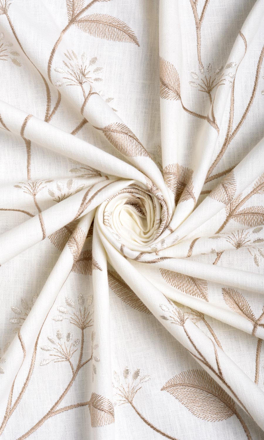 Floral Embroidery Fabric By the Yard for Curtains & Drapes (White/ Cream)