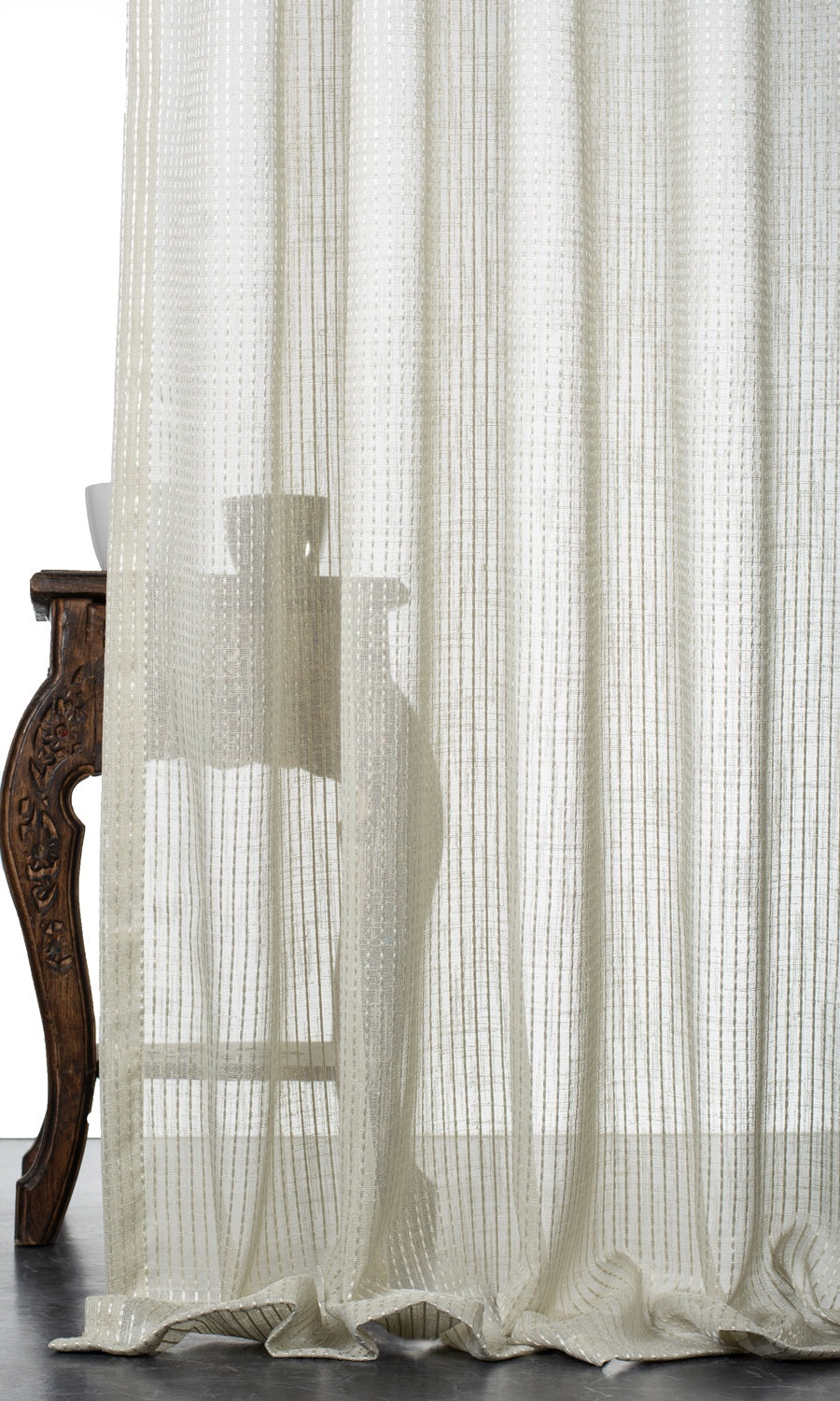 Striped Embroidery Sheer Home Décor Fabric By the Yard (Gray)