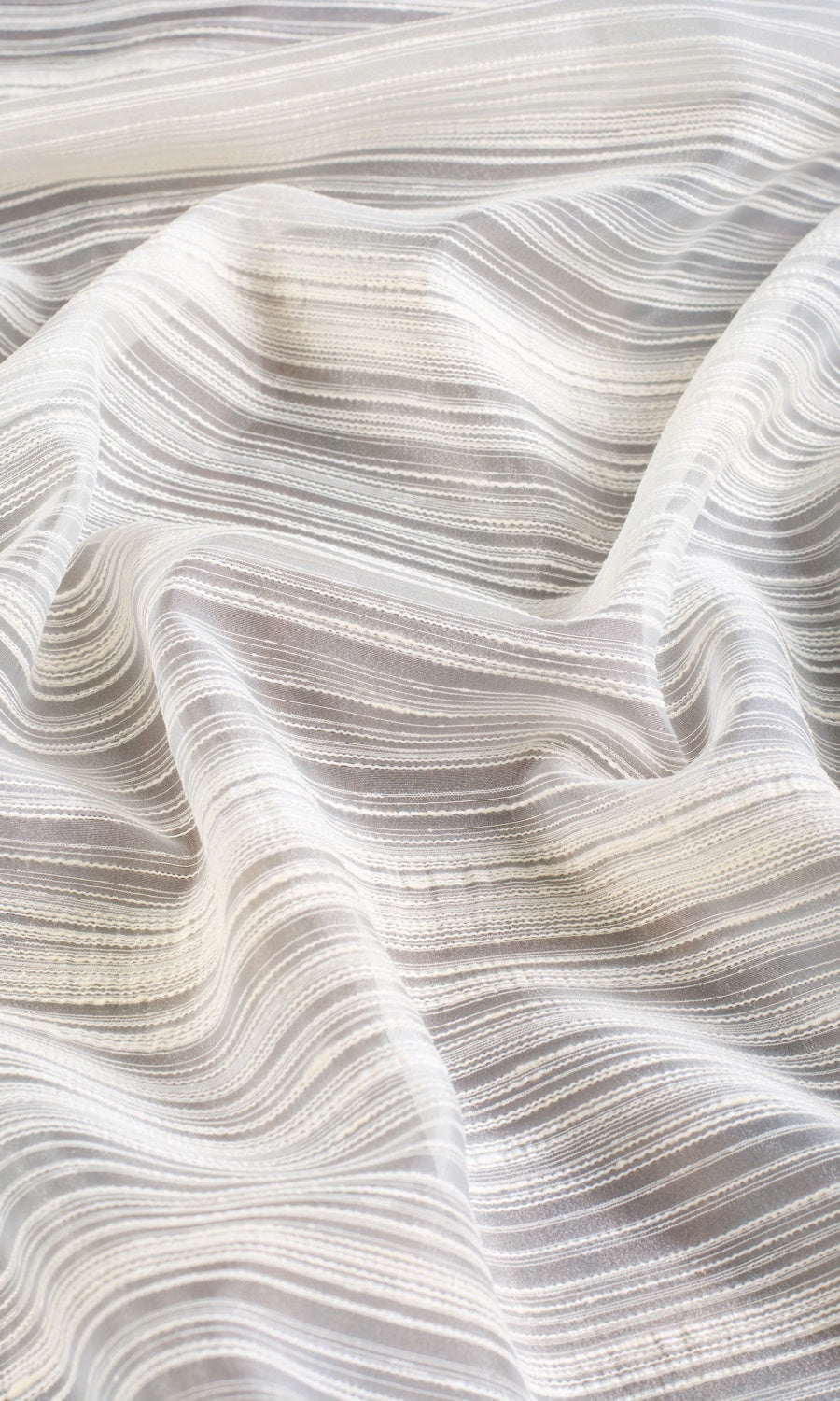 Striped Sheer Fabric By the Yard for Curtains & Drapes (Ivory/ Cream)