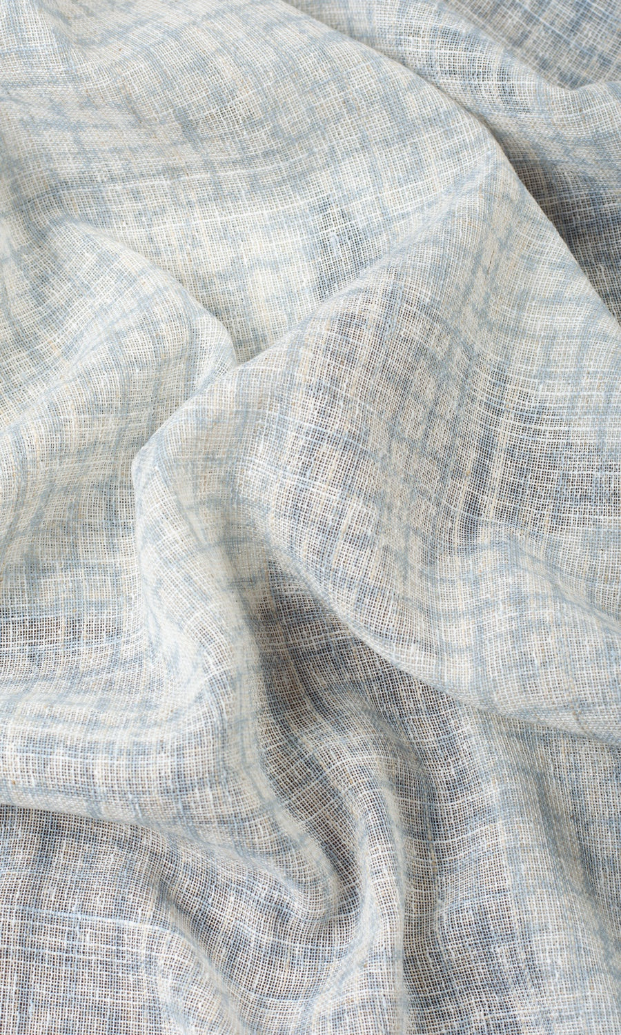 Checked Sheer Fabric By the Yard for Curtains & Drapes (White/ Turquoise Blue)