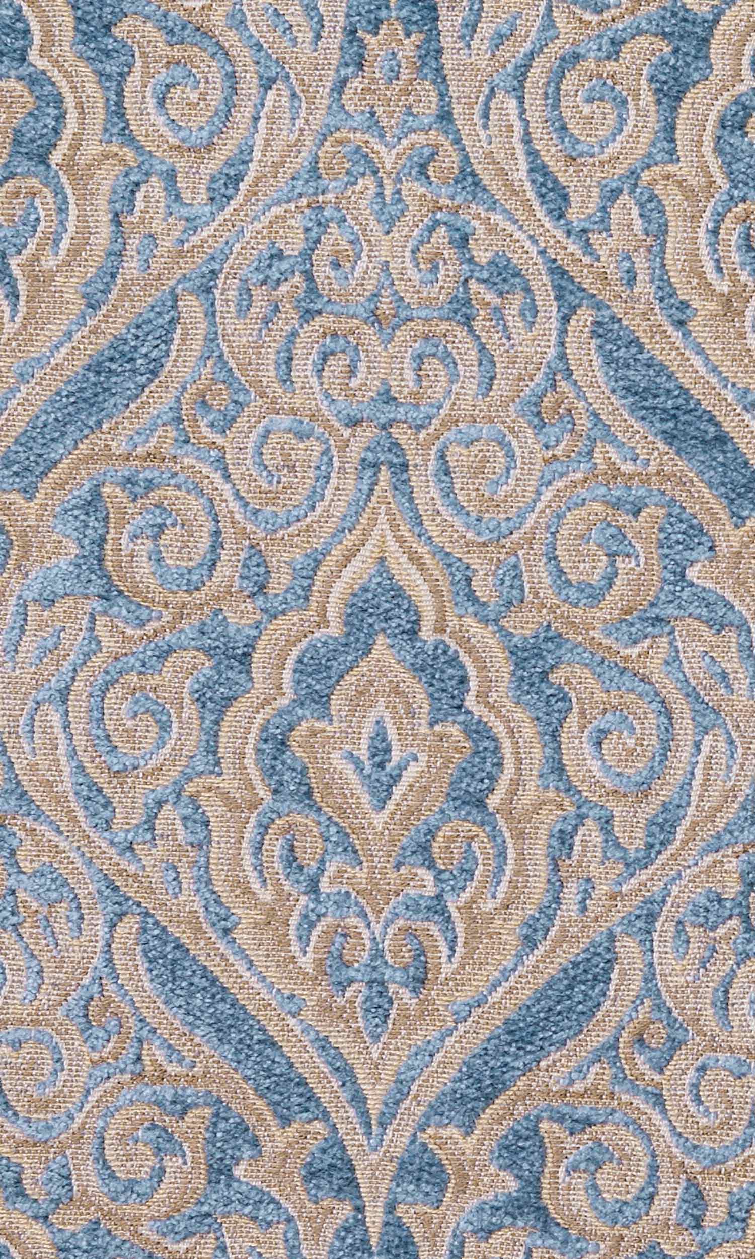 Damask Velvet Home Textile Fabric Material Sample (Beige/ Blue)