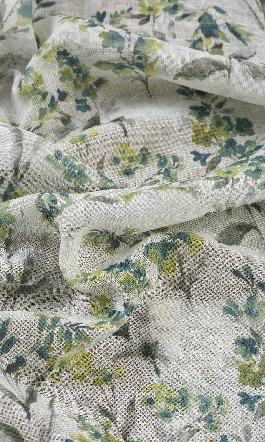 Sheer Floral Print Fabric Material By the Yard (Blue/ Green)