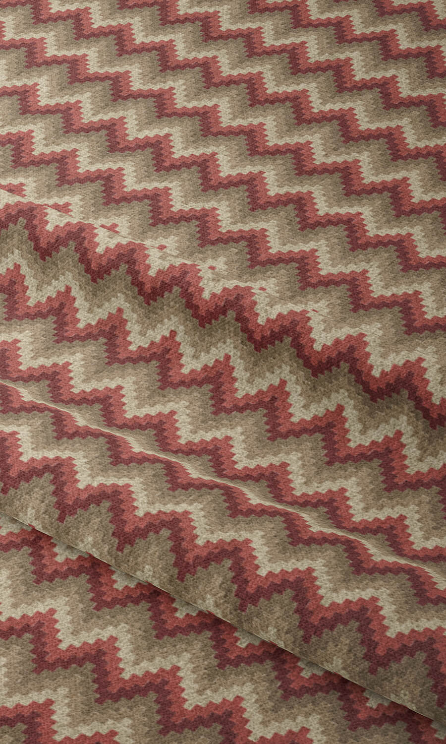 Chevron Patterned Fabric Material By the Metre (Red & Brown)