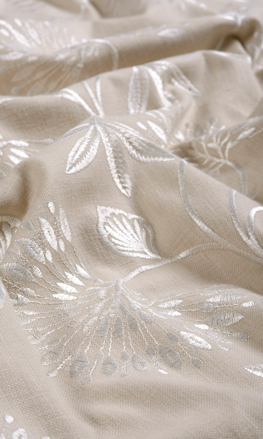 Floral Embroidery Fabric By the Yard for Curtains & Drapes (Beige/ White)