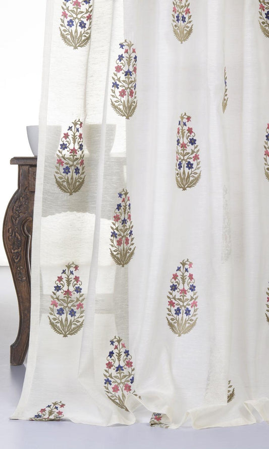 Sheer Floral Paisley Home Décor Fabric By the Yard (Cream/ Pink/ Blue)