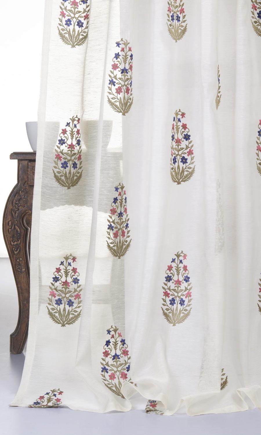 Sheer Floral Paisley Home Décor Fabric By the Yard (Cream/ Pink/ Blue)