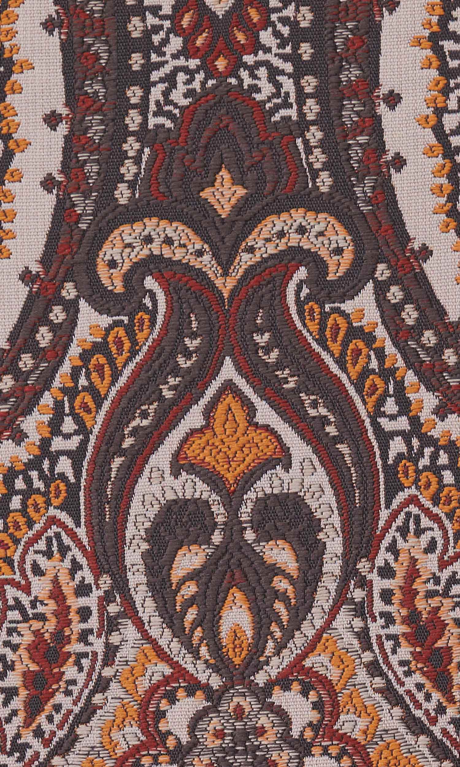 Damask Home Textile Fabric Material By the Yard (Umber Brown/ Red/ Yellow)