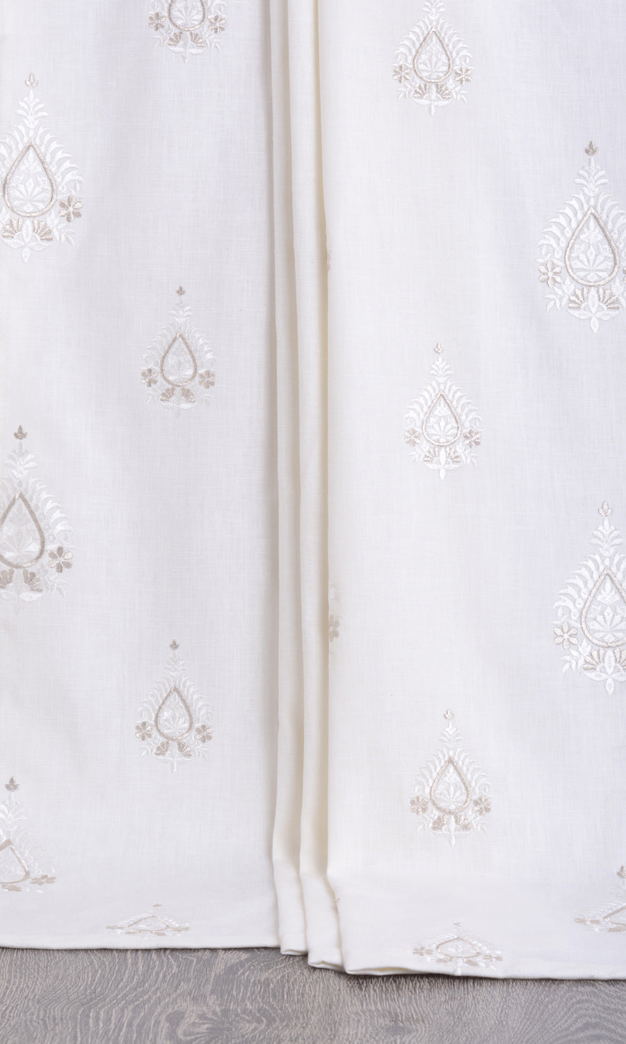 Embroidery Home Décor Fabric By the Yard (Pure White/ Pale Gray)