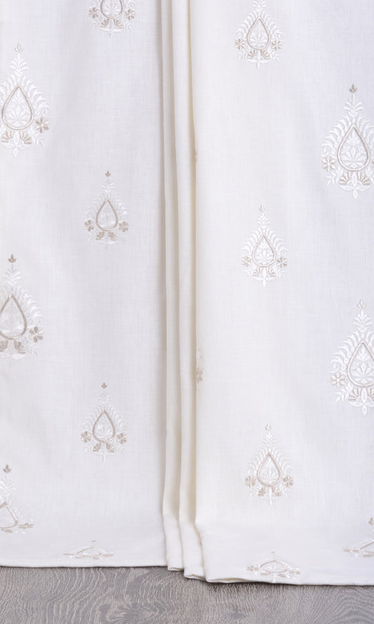 Embroidery Home Décor Fabric By the Yard (Pure White/ Pale Gray)