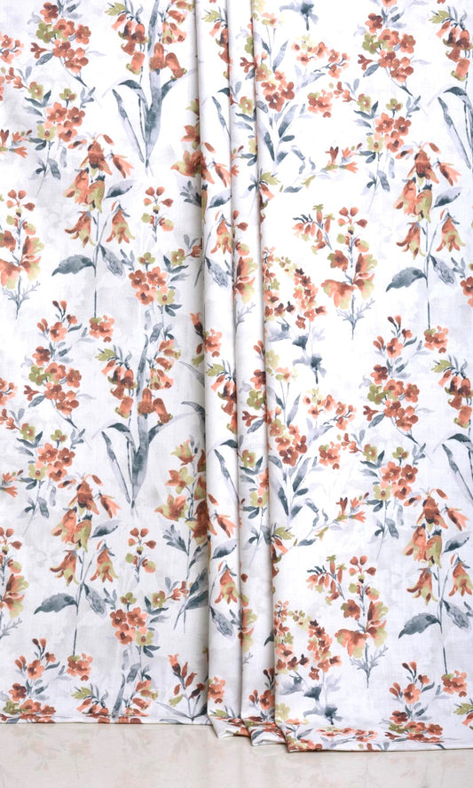 Floral Print Home Décor Fabric By the Yard (Orange/ Grey)