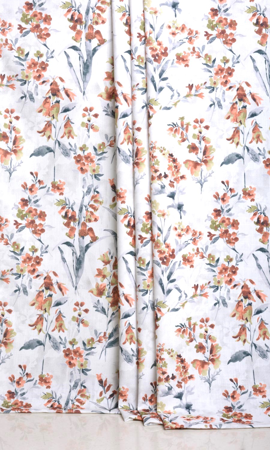 Floral Print Home Décor Fabric By the Yard (Orange/ Grey)