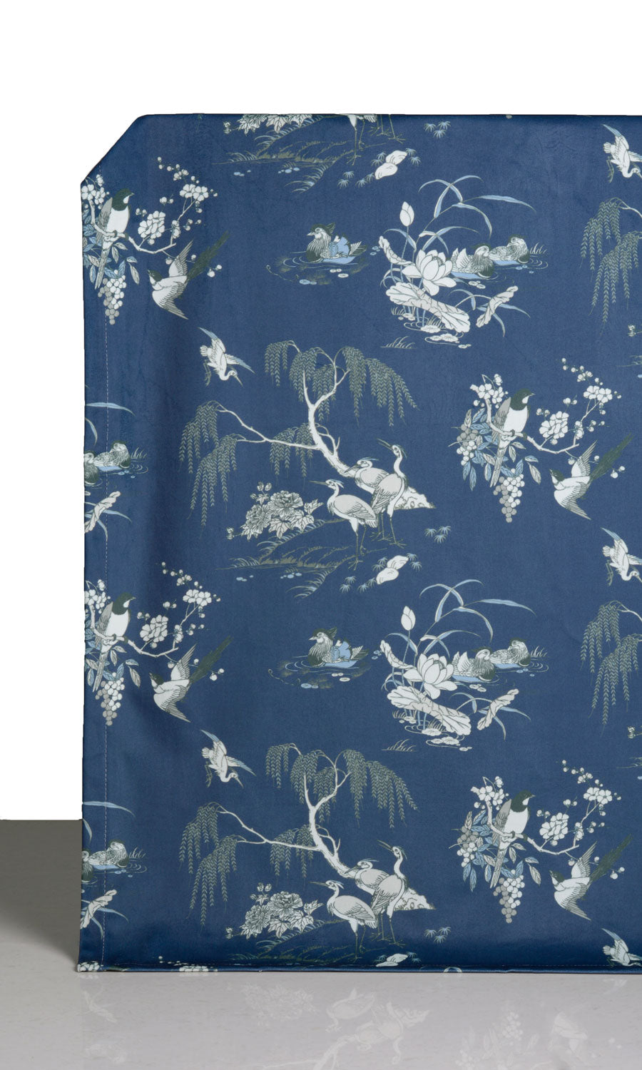 Chinoiserie Toile Velvet Window Treatments Fabric By the Yard (Navy Blue)