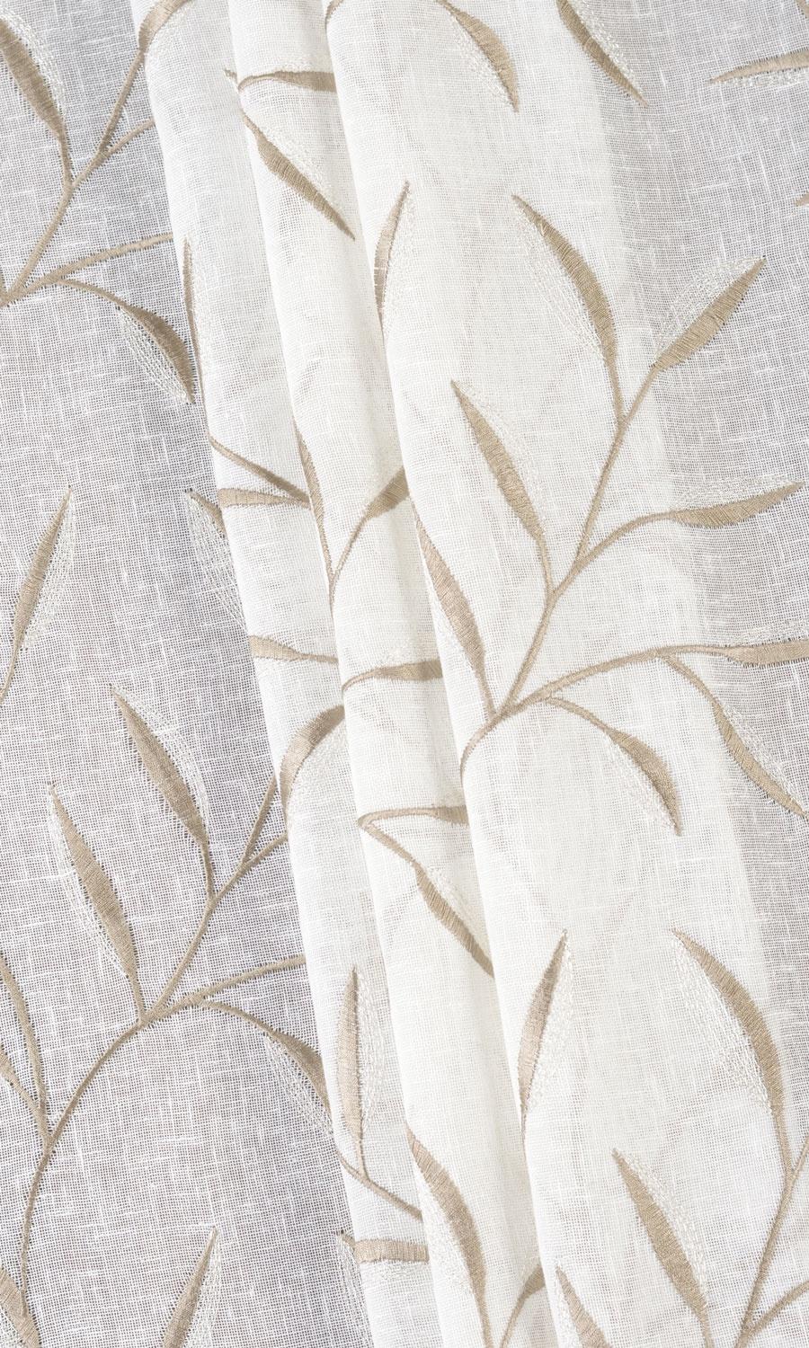 Sheer Floral Embroidered Window Treatments Fabric By the Yard (White/ Brown)