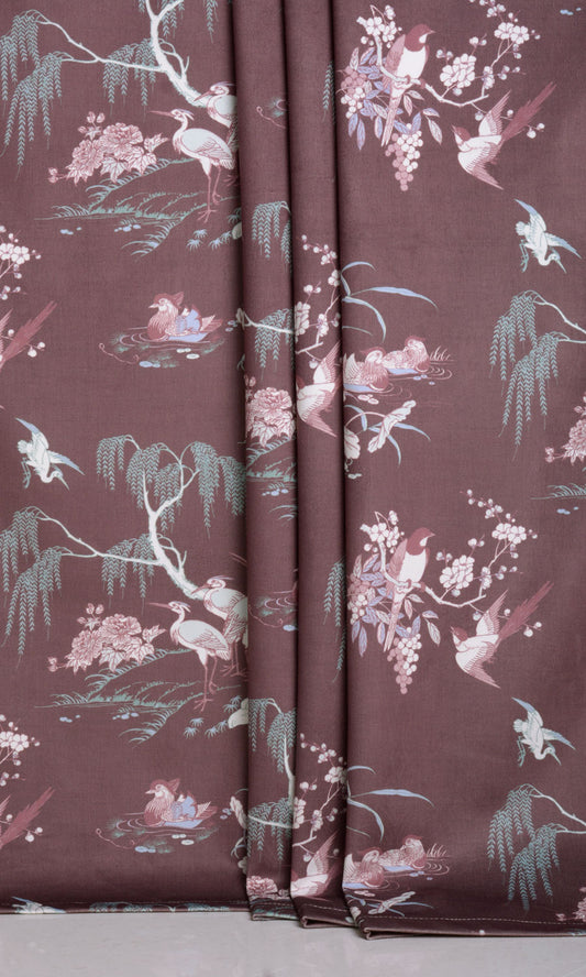 Chinoiserie Toile Velvet Home Décor Fabric By the Yard (Burgundy Red)