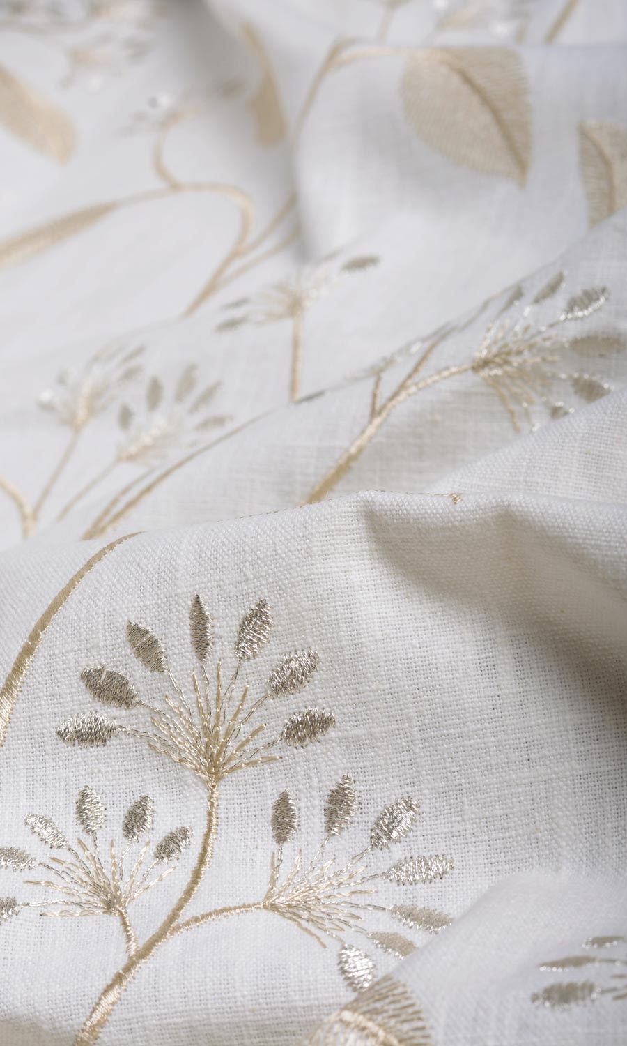 Floral Embroidery Home Textile Fabric Material Sample (White/ Cream)