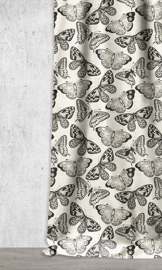 Nature Print Curtains (Black/ Milky White)