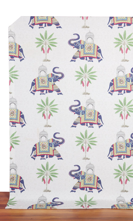 Cotton Printed Home Décor Fabric By the Yard (White/ Grey/ Purple)