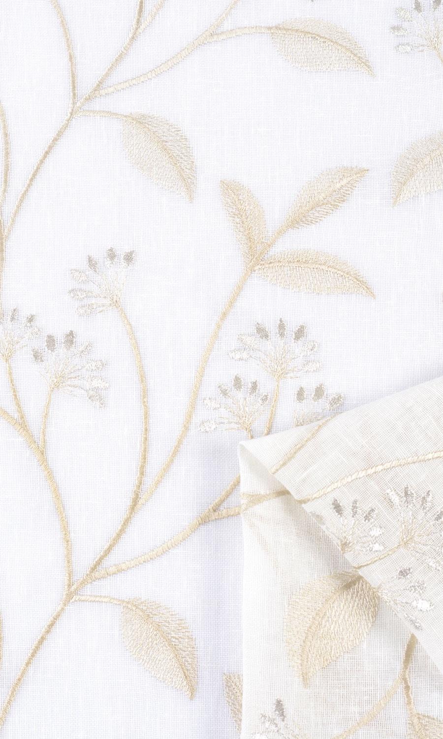 Sheer Floral Embroidered Window Treatments Fabric By the Yard (White/ Beige)