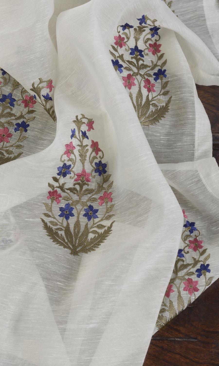 Sheer Floral Paisley Fabric By the Yard for Curtains & Drapes (Cream/ Pink/ Blue)