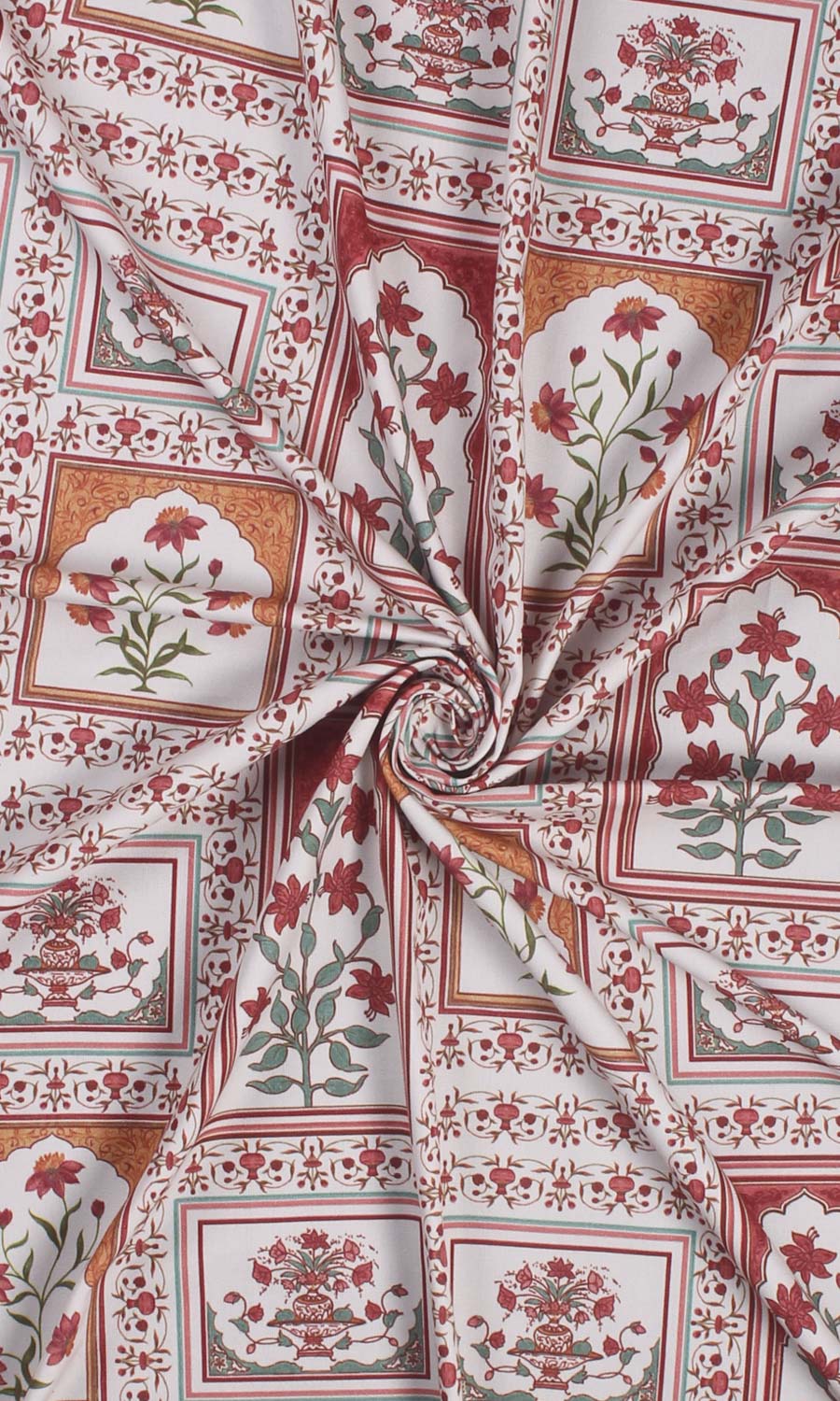Floral Cotton Fabric Material By the Yard (Red/ Orange)