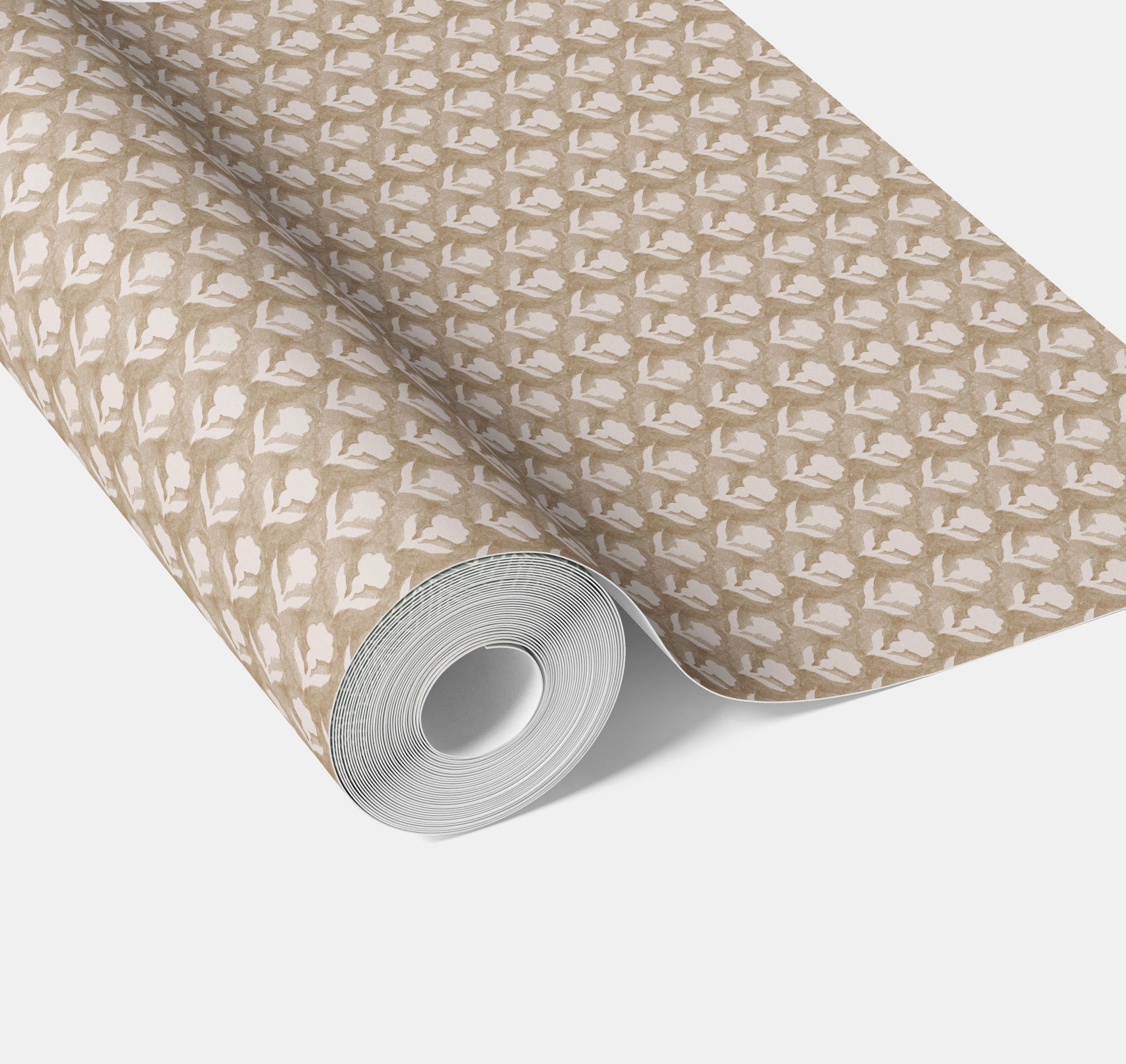 Neutral Small Floral Block Print Traditional Wallpaper (Beige/ White)