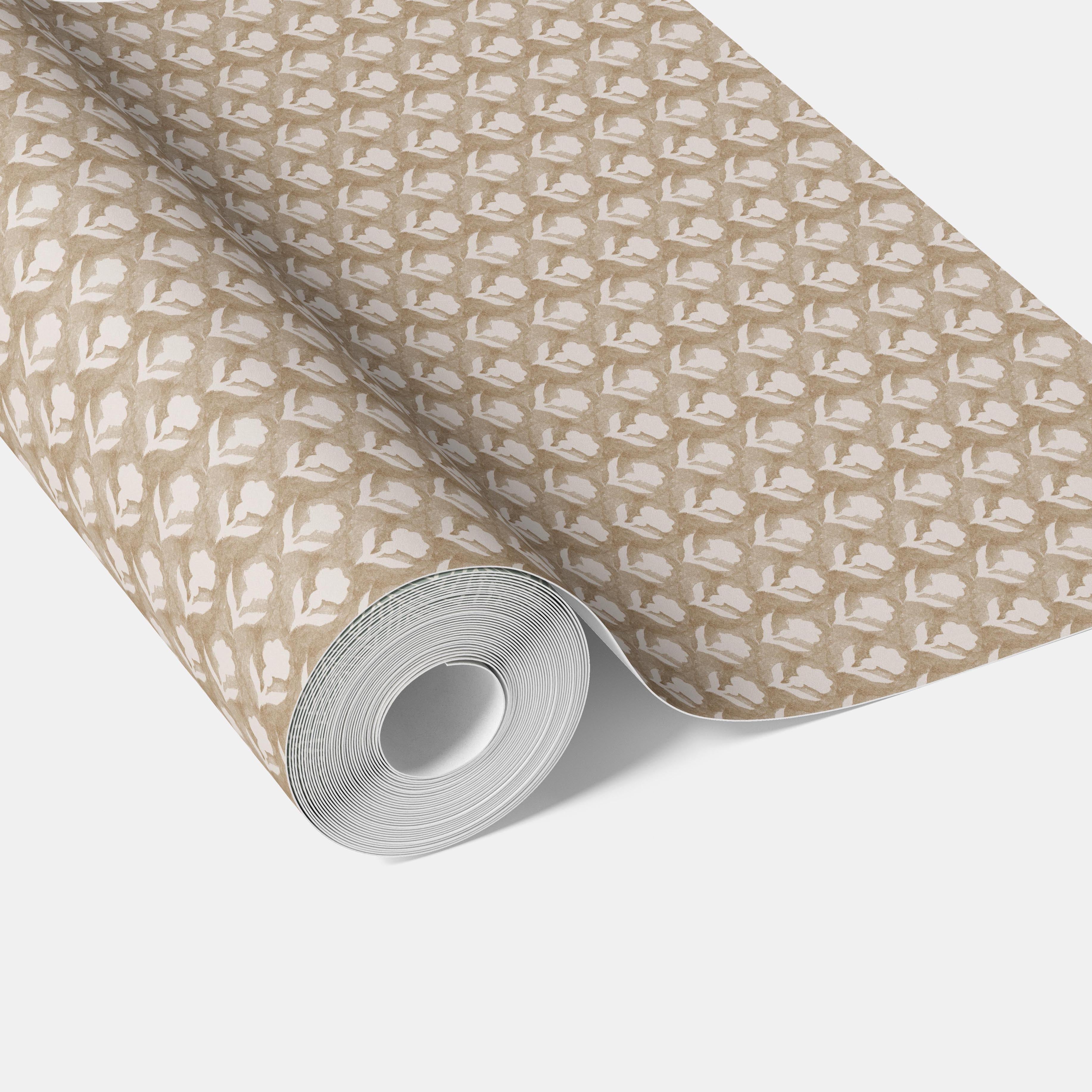 Neutral Small Floral Block Print Traditional Wallpaper (Beige/ White)