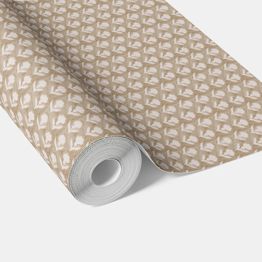 Neutral Small Floral Block Print Traditional Wallpaper Sample (Beige/ White)
