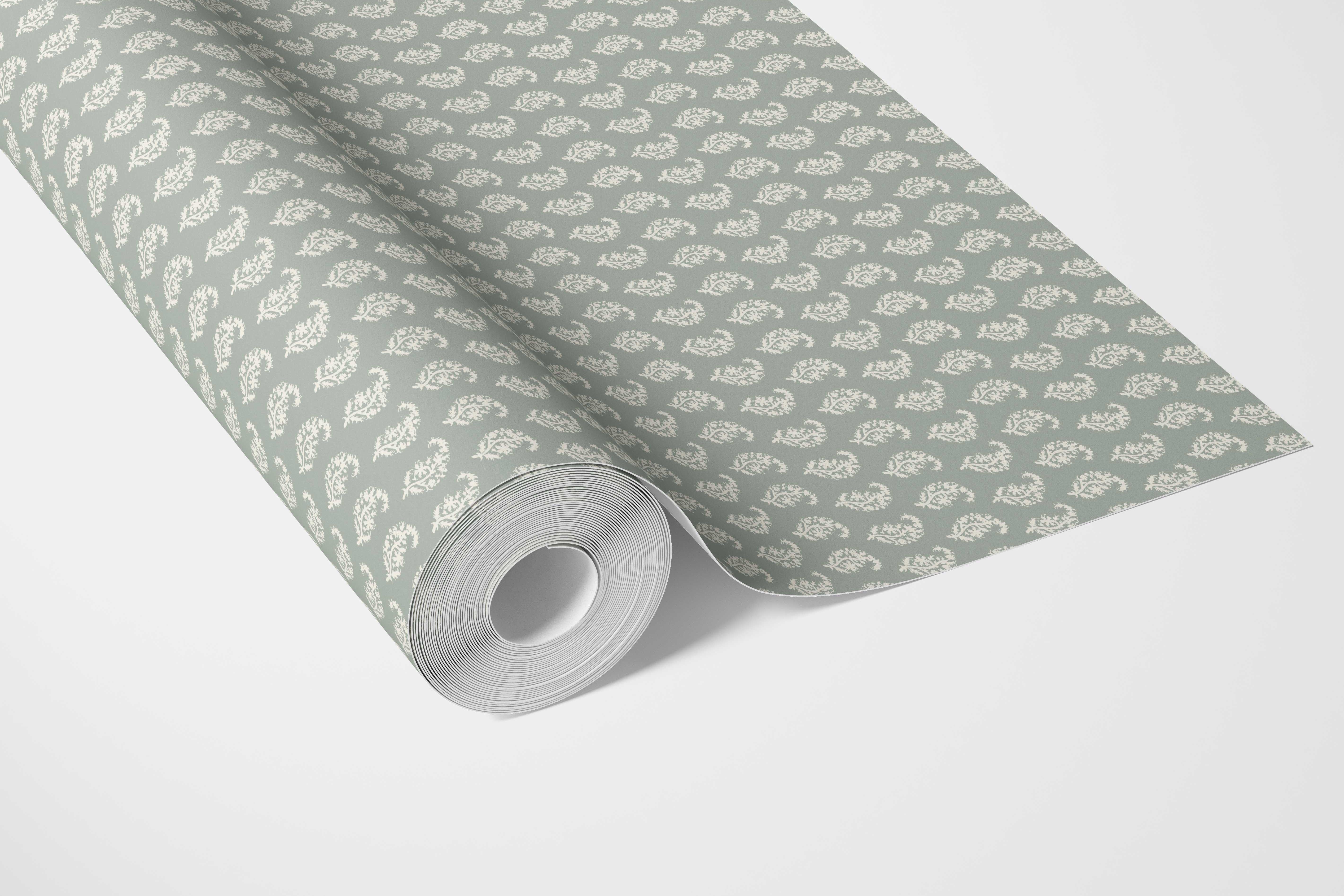 Small Paisley Floral Patterned Print Kitchen Wallpaper Sample (Green/ White)