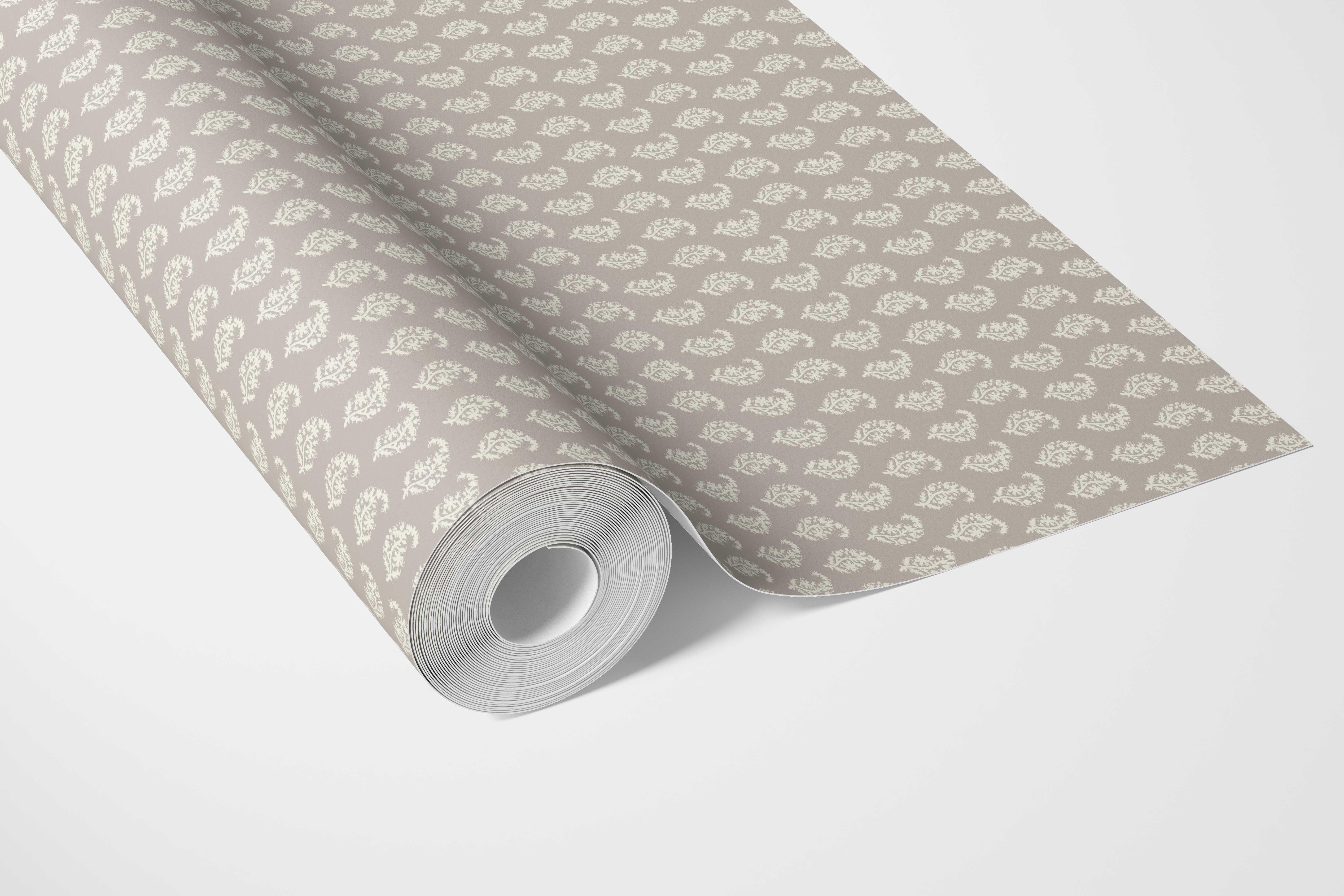 Neutral Small Paisley Floral Patterned Print Kitchen Wallpaper Sample (Taupe Gray/ White)