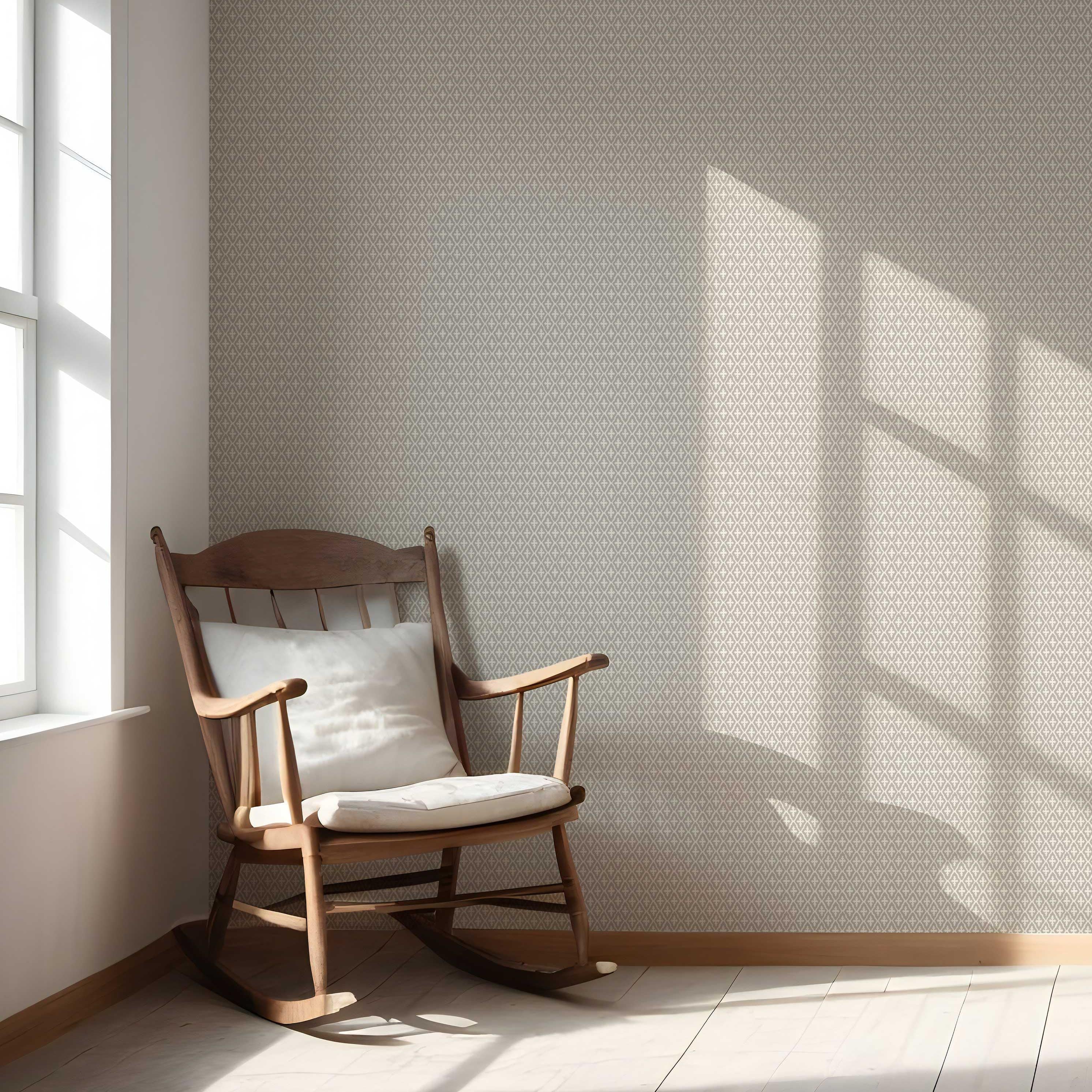 Neutral Geometric Diamond Lattice Nursery Wallpaper (Gray/ Soft Taupe/ White)